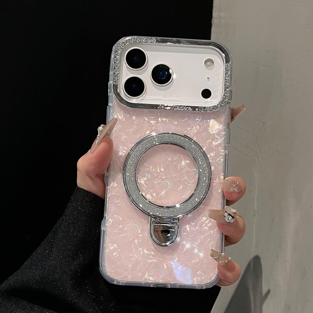 KEYSION Магнитный чехол с текстурой ракушки, инкрустированный драгоценными камнями, для iPhone 14 15 17 Pro Max Air 16Plus, противоударный бронированный чехол-накладка с кольцом-подставкой