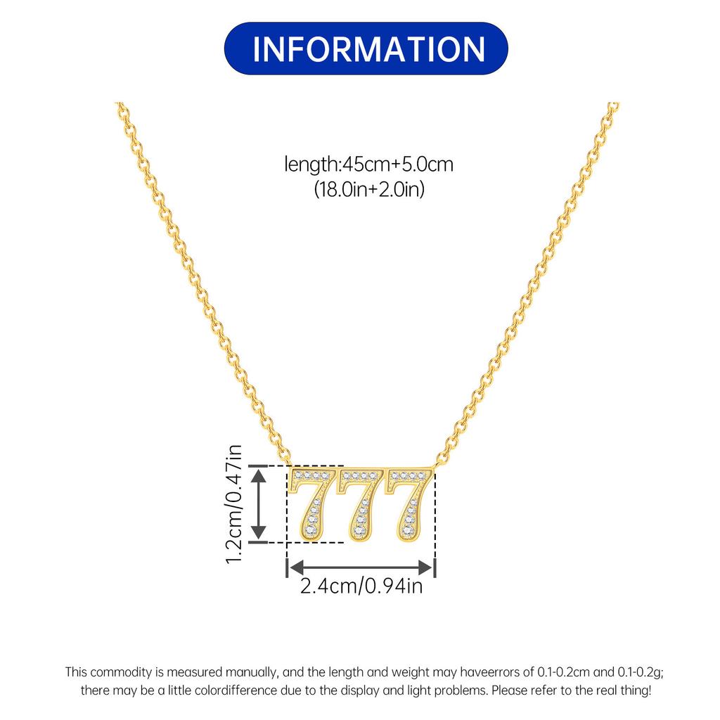Orstarry S925 Silver Necklace Lucky Number 777 Necklace Minimal Plated Gold Jewelry For Birthday Celebration Gift