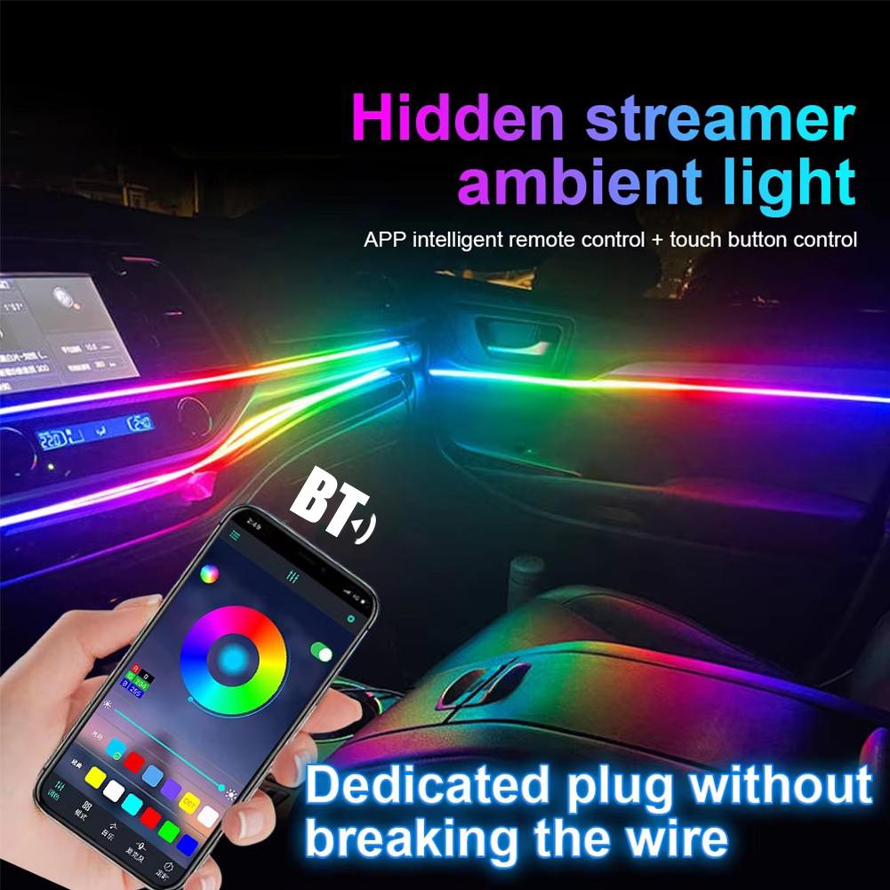 New 18 In 1 Car LED Symphony Rainbow Streamer Ambient App Light Lamp Acrylic RGB Atmosphere Neon Color Interior Control Str C9J2