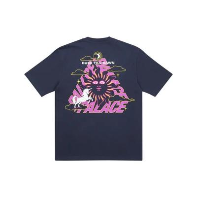 Футболка FW21 Da One с принтом в виде треугольников и круглой горловины, унисекс, с коротким рукавом, синяя, с рисунком в виде мультфильма P21TS051