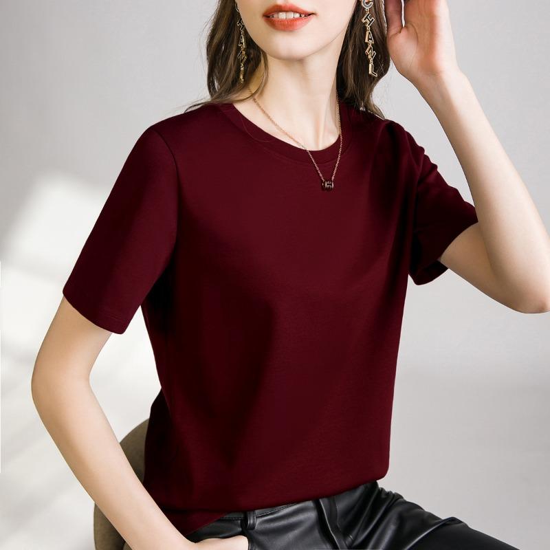 Mercerized Cotton T-shirt Women's High-quality New Loose and Thin Outer Wear Round Neck Liquid Ammonia Short-sleeved T-shirt Bottoming Shirt