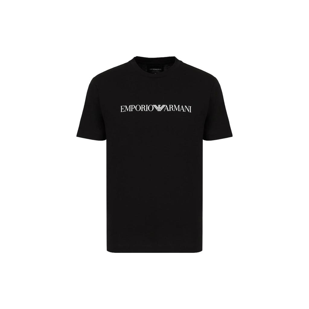 Emporio Armani Мужская футболка с принтом букв, прямой крой, круглый вырез, короткий рукав, черная 8N1TN51J-PZZ1-0021
