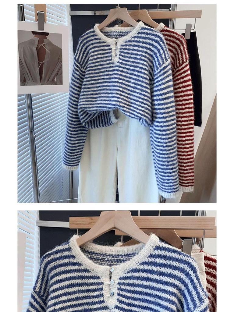 Women's Striped Knitted Cardigan Sweater, Loose Pullover for Spring, Autumn, and Winter 2025.
