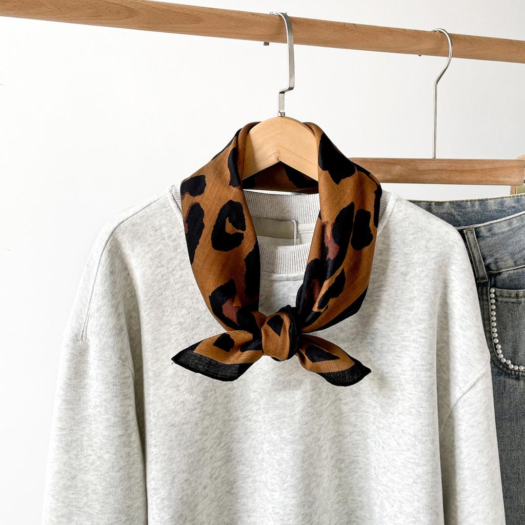 Leopard Print Silk Scarf for Women Girls Square Necktie Neck Scarf Fashionable and Versatile Accessory for Any Outfit