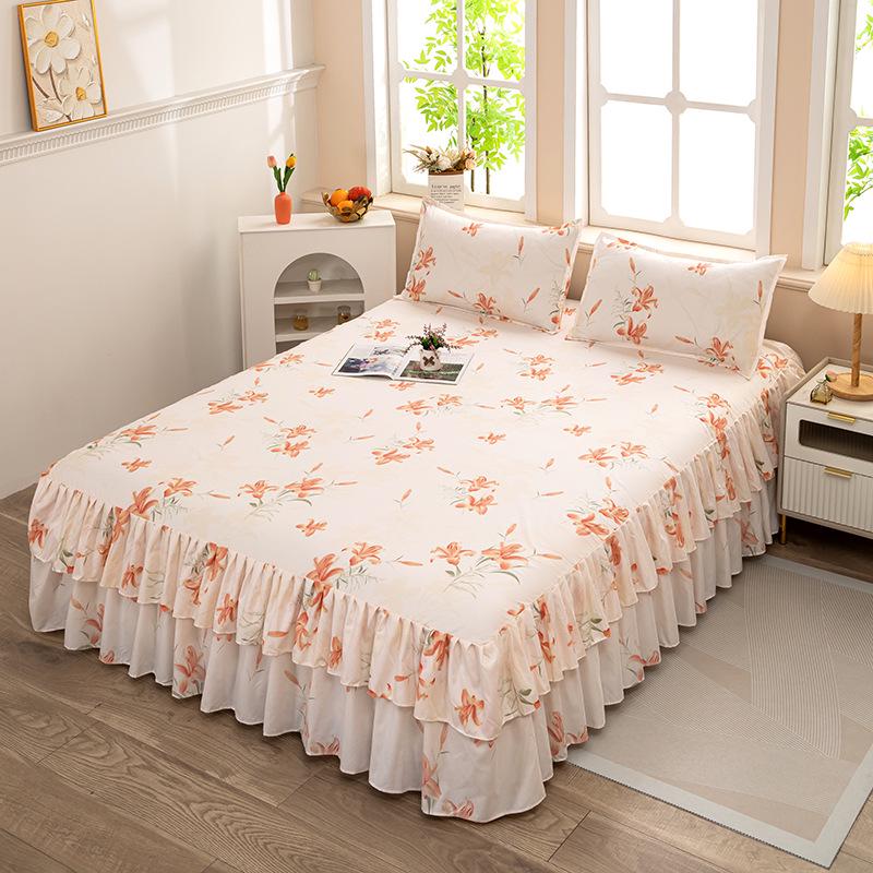 Skin-Friendly Non-Slip Fitted Bed Skirt and Mattress Protector for 1.8m Double Bed