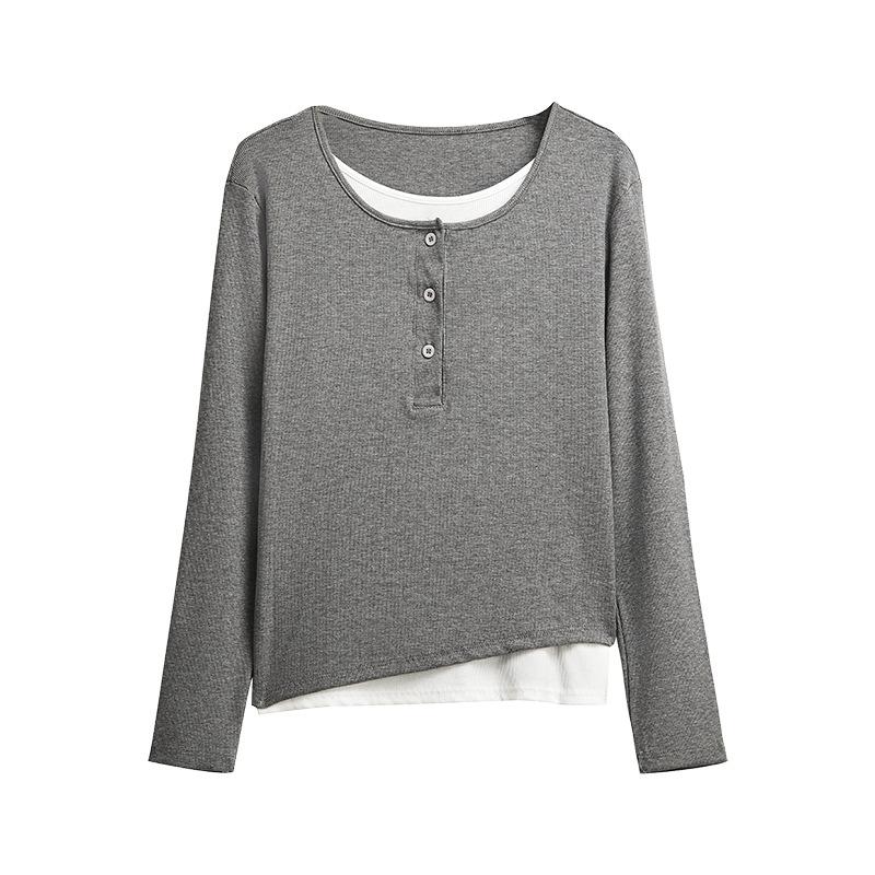 The New Spring and Autumn High-quality Tops for Women Are Two Loose Long-sleeved Shoulder T-shirts, Which Can Be Worn with Undershirts