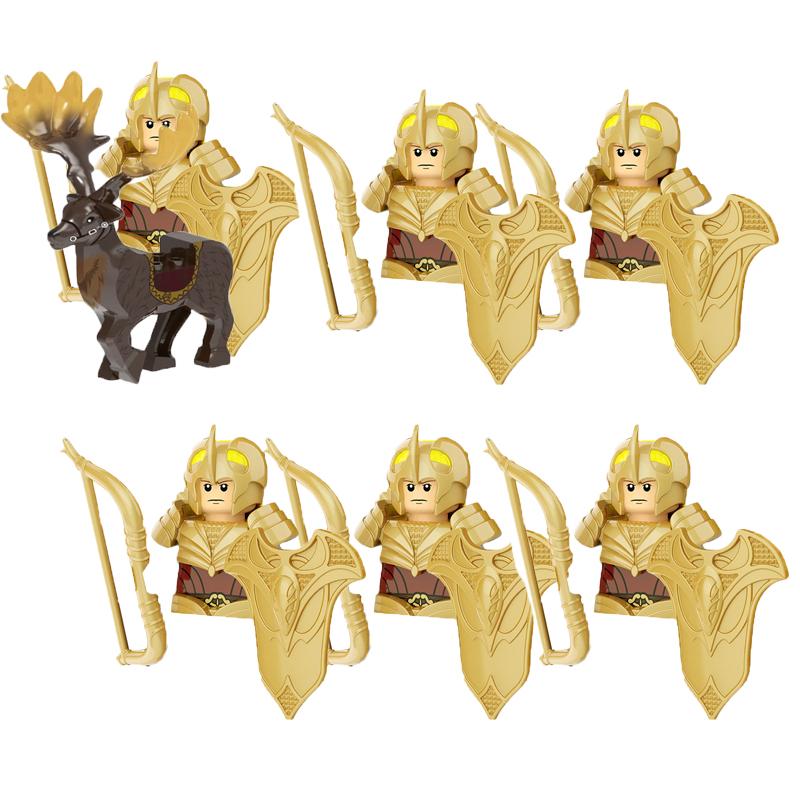 MOC Medieval Military Building Blocks Elven Warrior Orc Rohan Gondor Knight Character Set Animal Army Weapon Bow Crossbow Toy