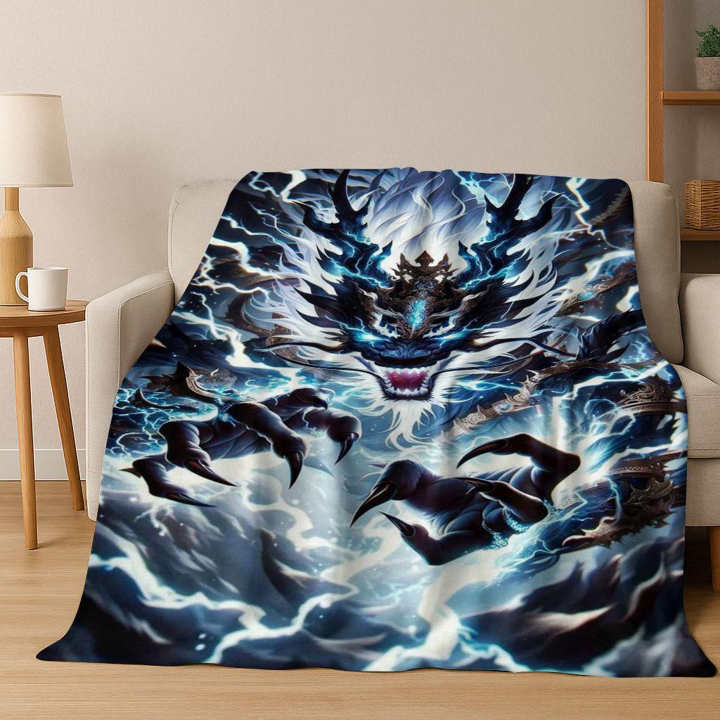 Magic Dragon Mythology Art Chinese Loong Cartoon Flannel Blanket,Cozy Soft Throw Blanket for Home Bedroom Bed Sofa Cover Kid
