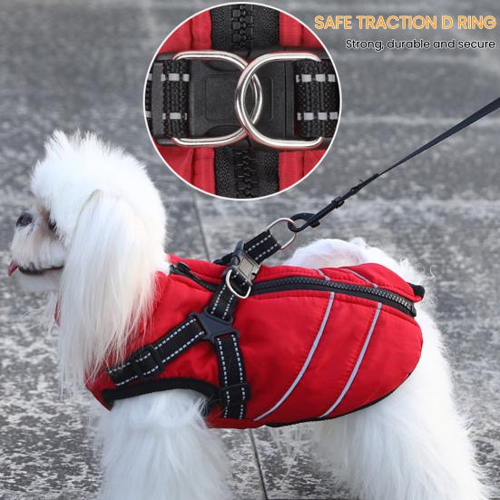 Dog Winter Coat with Zipper Padded Waterproof Jacket Harness Thickened Windproof Snow Jacket for Small Medium Large Dogs