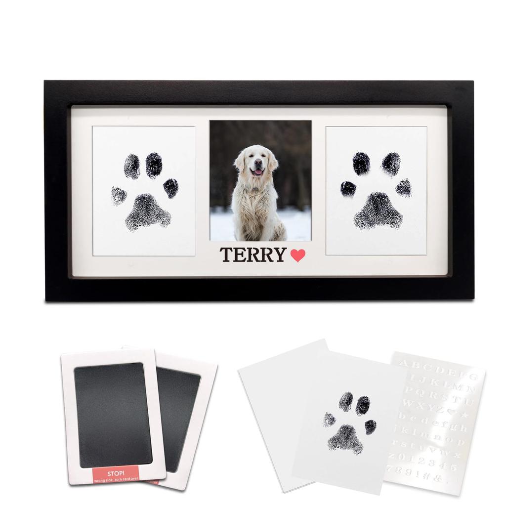 Print Frame & Ink Pads Kit,Dog Or Cat Print Kit,2 No Mess Ink Pads For Pet,Print Pad For Dogs,Wooden Pet Memorial Frame,Personalized Pet 1ml