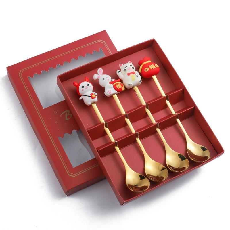 HANYANG Новогодний подарок, ложка, набор столовых приборов, кофейная ложка, фруктовая вилка, небольшой набор ложек