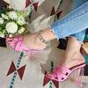 Liyke  New Pink Transparent Strange Thick Heels Slippers Women Heart Shaped Buckle Designer Shoes Ladies Sandals Mules Slide
