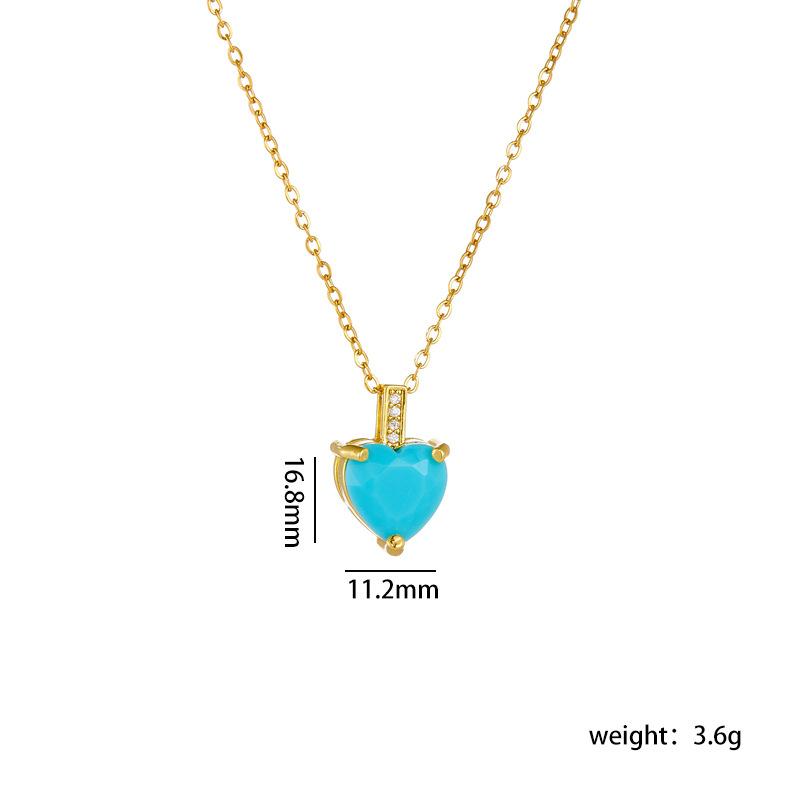 Stainless Steel Chain Simple Colorful Zircon Love Heart Pendant Necklaces for Women Girls Sweet Romantic Jewelry Gifts for Lover