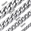Stainless Steel Silver Cuban Link Chain Necklace for Men and Women, Available In Widths of 5mm/9mm/12mm/15mm and Lengths of 18"/20"/22"/24"/26"/28"
