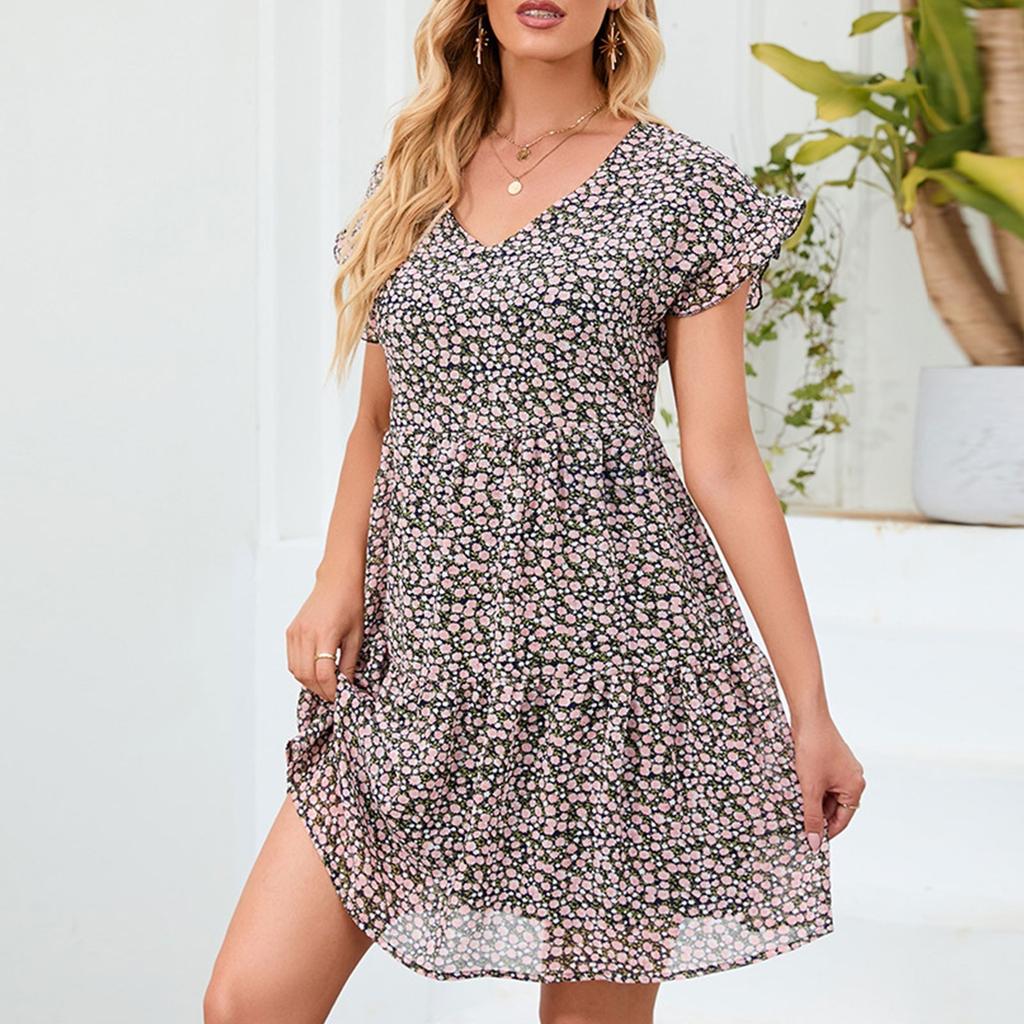 Женское модное повседневное платье с принтом, струящаяся свободная шифоновая юбка трапециевидной формы