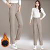 Autumn Winter Women' S Warm High-waisted Tweed Straight Pants Thickening Slimming and Spliced Pants Loose Casual Herringbone Warm Pants