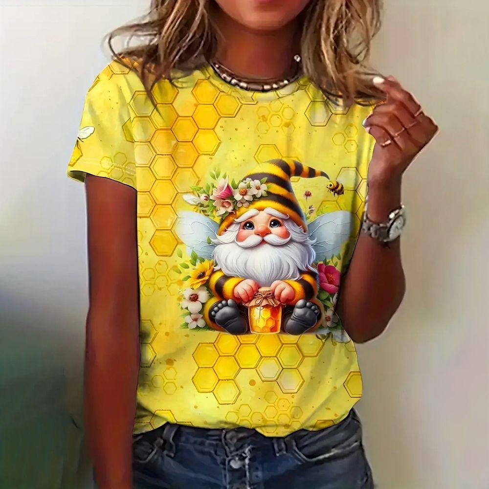 Летний топ с круглым вырезом и принтом 3D Санта-Клауса, модные повседневные женские футболки с короткими рукавами