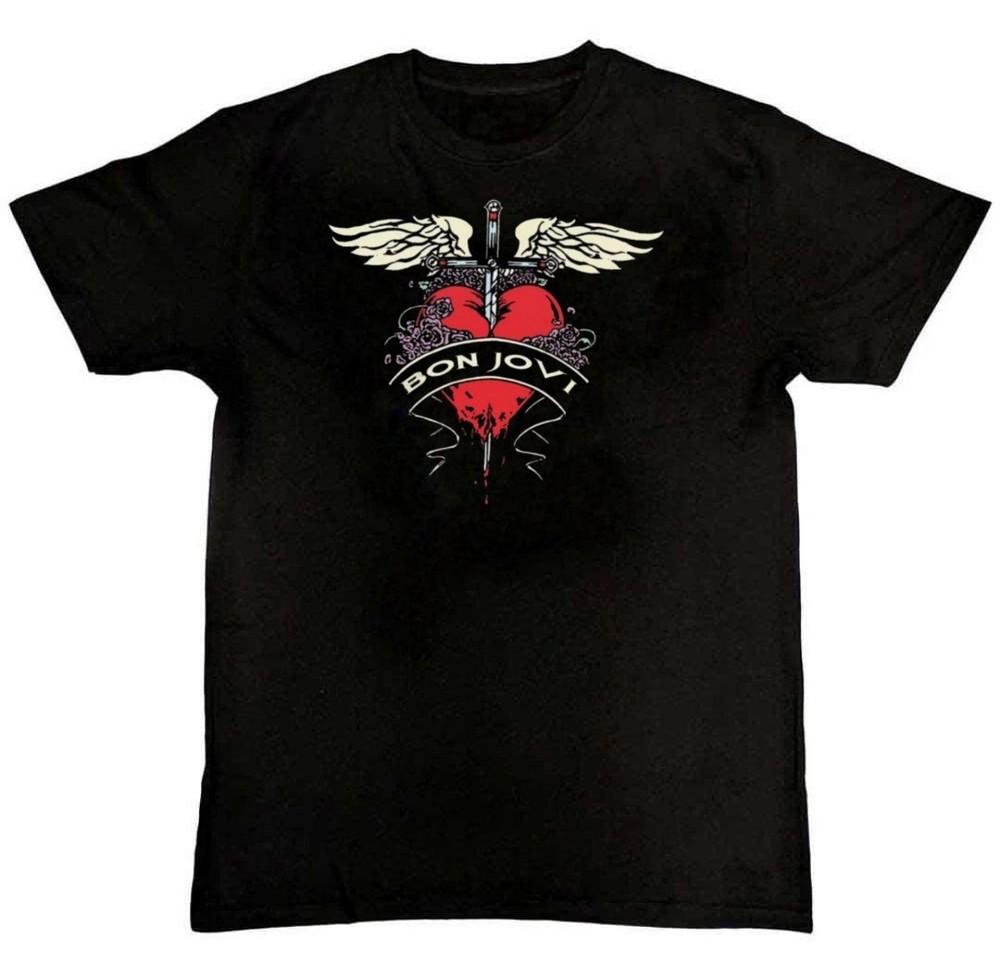 Bon Jovi Принт с изображением сердца и кинжала Унисекс Мужская футболка S M L XL 2 3 4 XL Унисекс футболка - Мужская летняя хлопковая футболка с принтом