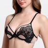 French Deep V Pseudo-see-through Bra Comfortable and Beautiful Back Push-up Open-back Soft Underwire Lace Bra for Small Breasts