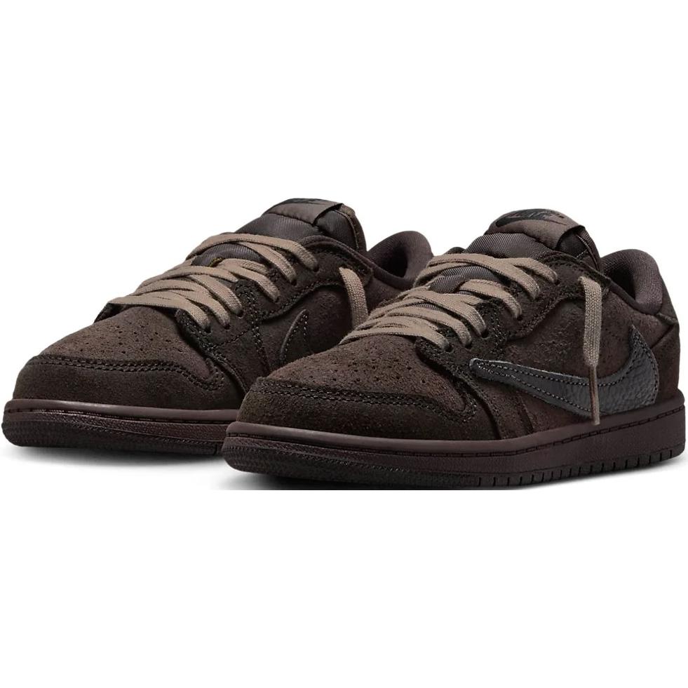 Кроссовки Travis Scott x Air Jordan 1 Retro Low OG SP PS Velvet Brown Kids, темно-мокко, черные DO5442-202