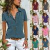 Women' Fashionable And Casual Solid-color Shirt With A Lapel Pocket And Short Sleeve Shirt Top