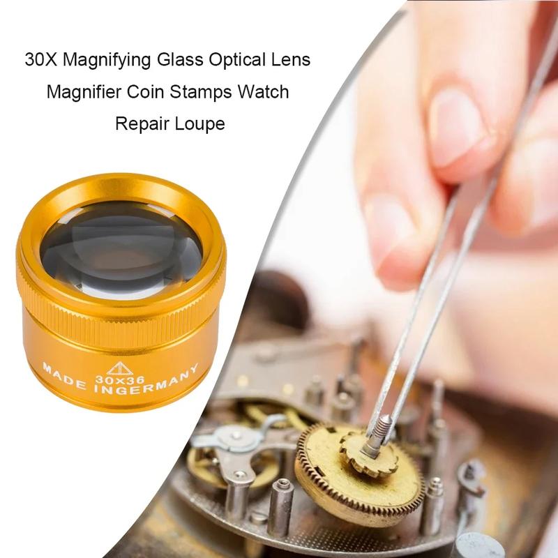 30X 36mm Magnifying Glass K9 Optical Lens Handheld Loupe for Watch Coin Stamp Jewelry Inspection