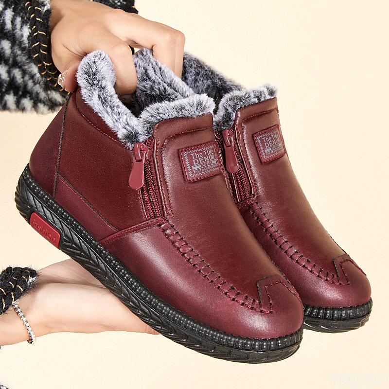 Fashion Women's Cotton Boots Winter Waterproof Rabbit Fur Warm Cloth Shoes Plus Velvet Padded Mother's Cotton Shoes Non-slip Snow Boots