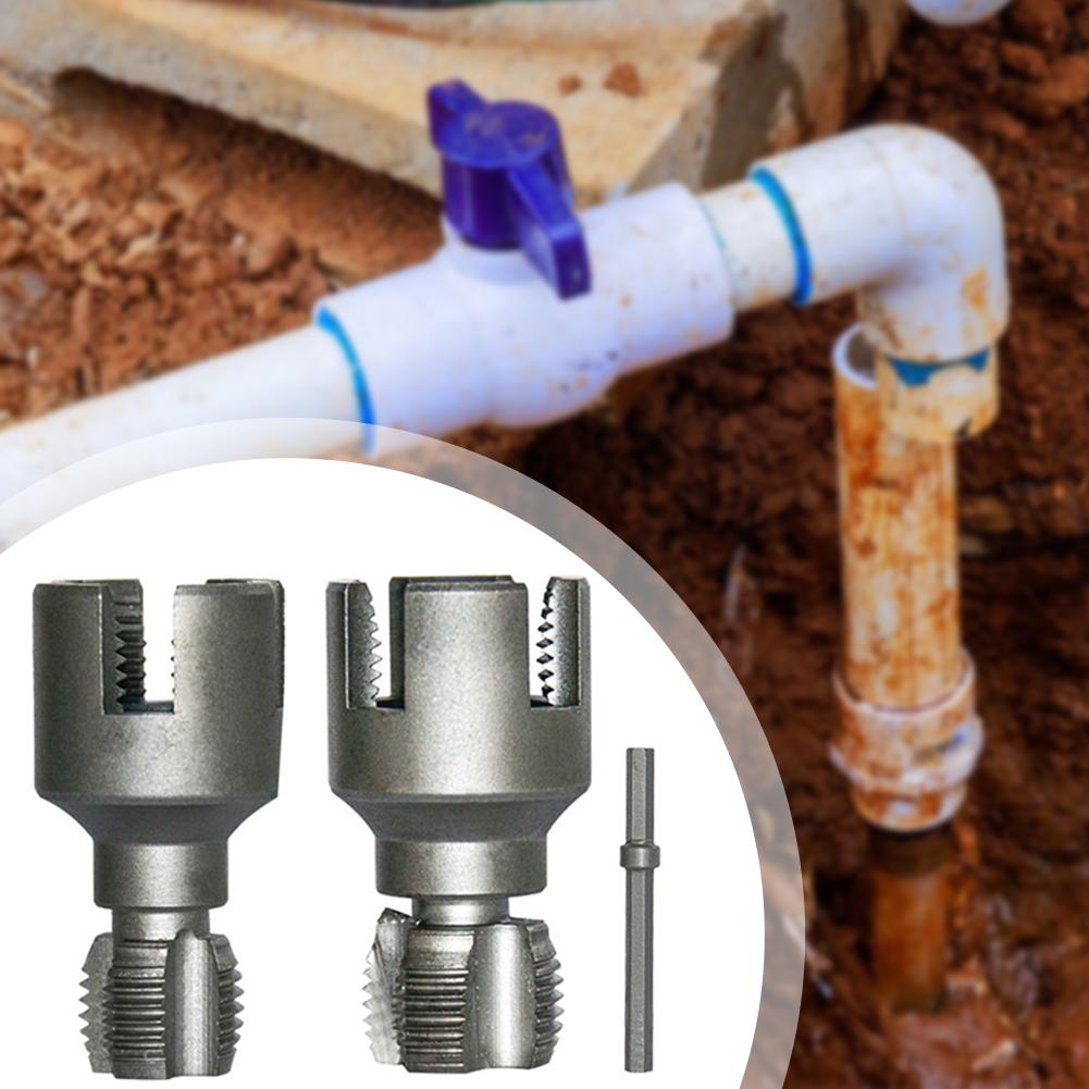 Electric Drill Compatible PVC Pipe Threader Kit 1/2'' 3/4'' Internal External Rethreading Maker For Water Pipes