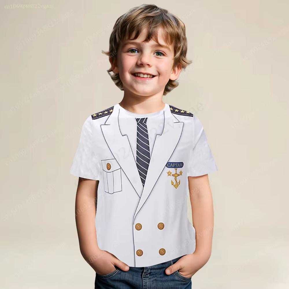 Летняя футболка с капитаном, детская футболка с короткими рукавами для мальчиков-капитанов, веселая футболка, ролевая форма для девочек, одежда для вечеринок, li