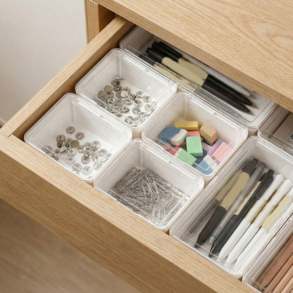 Flip Cover Double-Open Storage Box Waterproof Dust-proof Office Drawer Storage Box with Lid Plastic Small Item Tidy Container