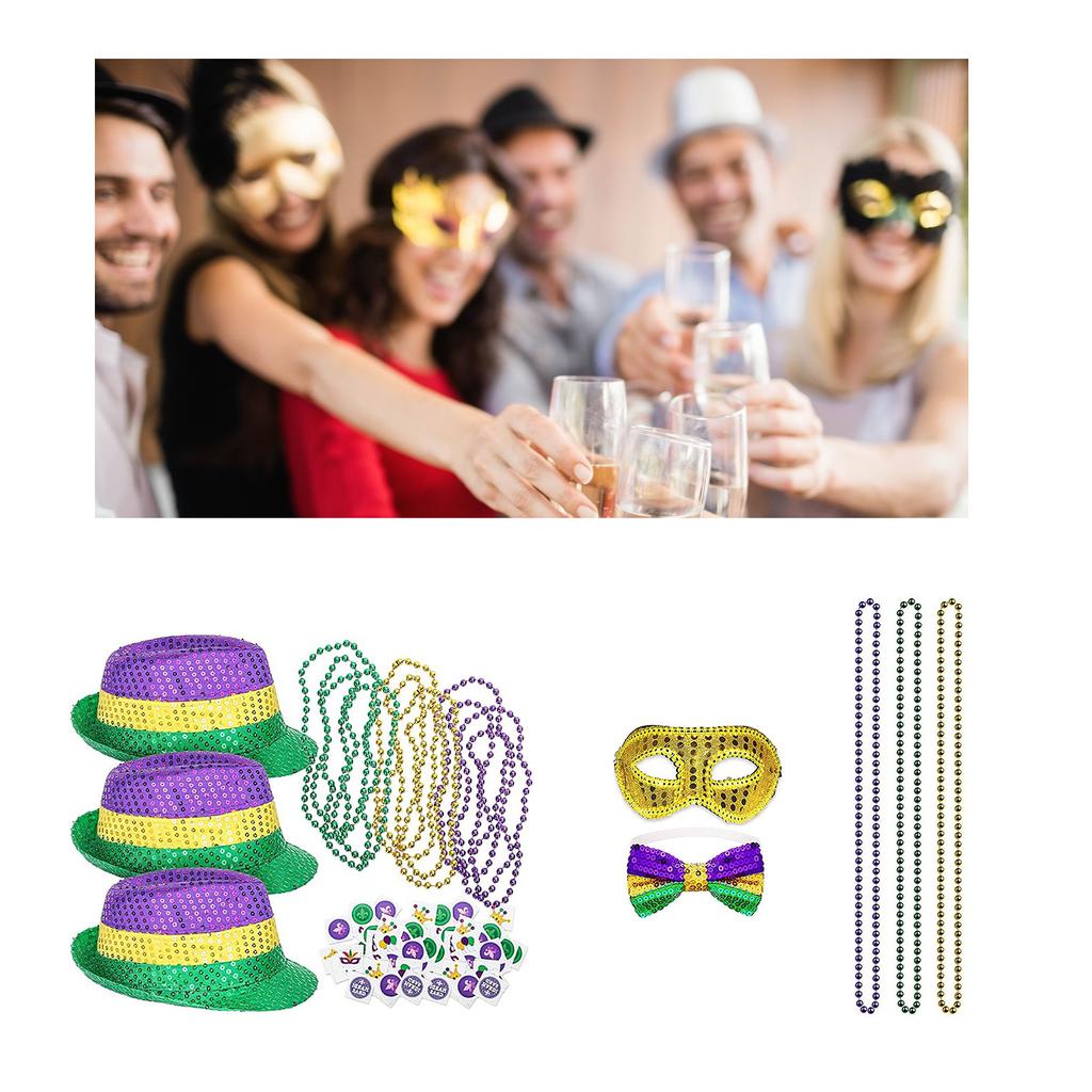 Mardi Gras Celebration Costume Hat Masquerade Mask Festival Theme Party Sequins Fedora Hat Carnival Party Accessories
