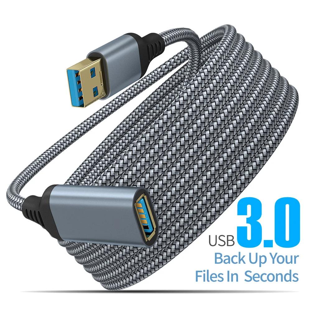 Нейлоновый плетеный кабель USB 3.0 папа-мама для высокоскоростной передачи данных, удлинительный кабель для компьютера, камеры, принтера 0.5м 1м 2м 3м 5м