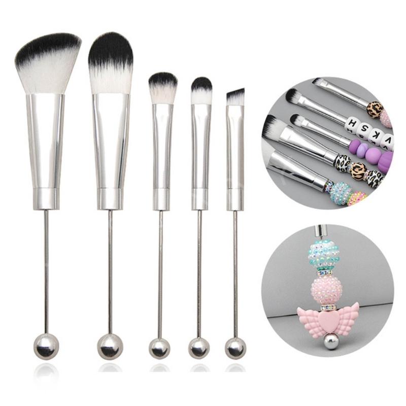 5 Pcs DIY Beaded Makeup Brush Metal Handle Makeup Brush Foundations Eyeshadow Eye Brush Makeup Colouring Accessories