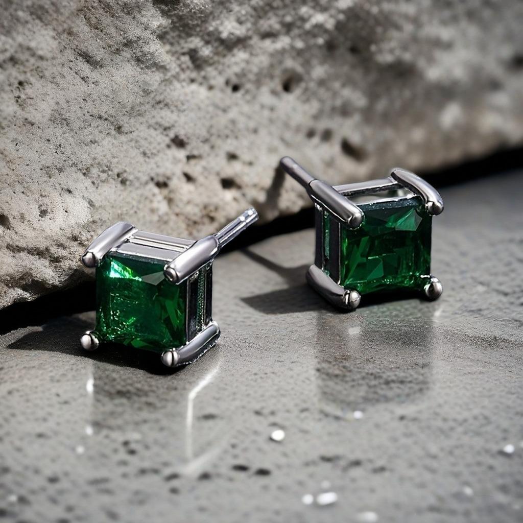 Изысканно изготовленные квадратные серьги с инкрустацией зеленого искусственного циркона, модные серьги-гвоздики для женщин, повседневный и праздничный декор