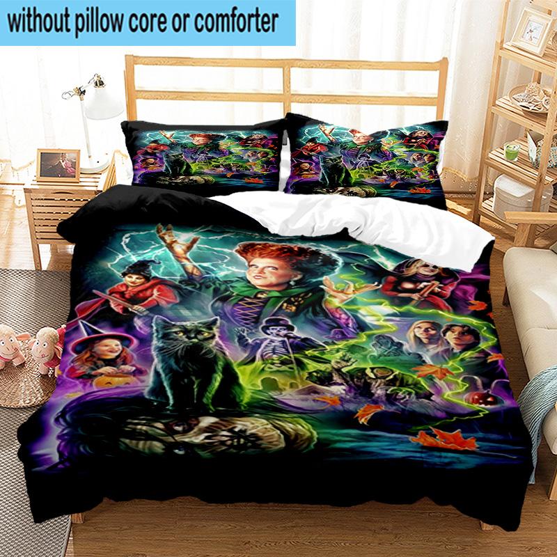 3PCS Halloween witch 3pcs Bedding,Including 3PCS Duvet Cover And 2pcs Pillowcases Perfect for Christmas,Ideal for Bedroom, Dormitory