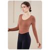 Ribbed Nude Slimming Yoga Suit Long Sleeved Women's Chest Cushion U-neck Outerwear Running Fitness Top
