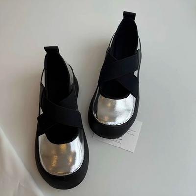 Версия из мягкой кожи~ бесшумные лоферы в спортивном стиле на платформе женские 2025 новые туфли Мэри Джейн с перекрестной резинкой туфли-одиночки