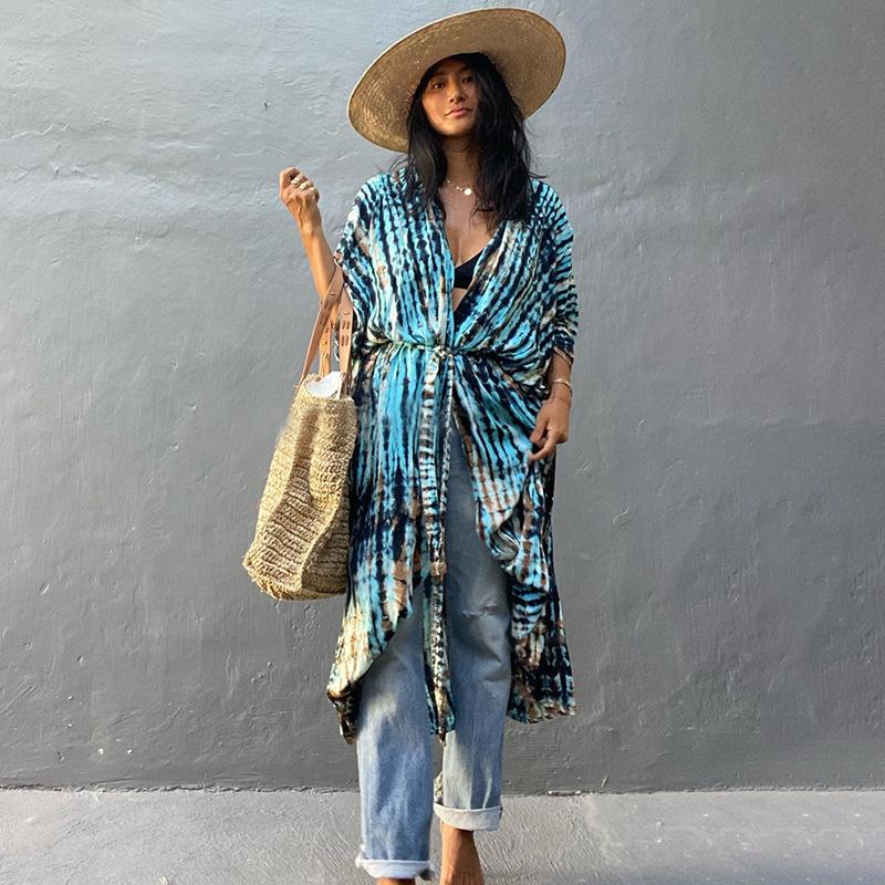 Кардиган тай-дай, пляжная юбка, накидка на бикини, верхняя одежда для купальника, кардиган, солнцезащитный крем, отпускная юбка