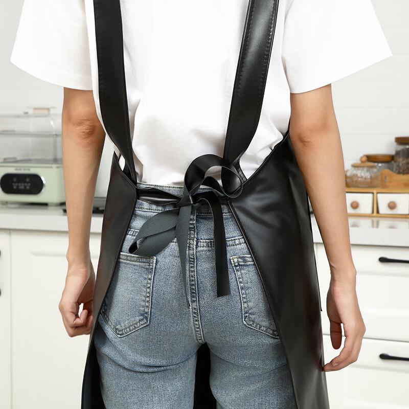 Waterproof Oil-Proof Leather Double Shoulder Work Apron, Short Style, 2-Pack