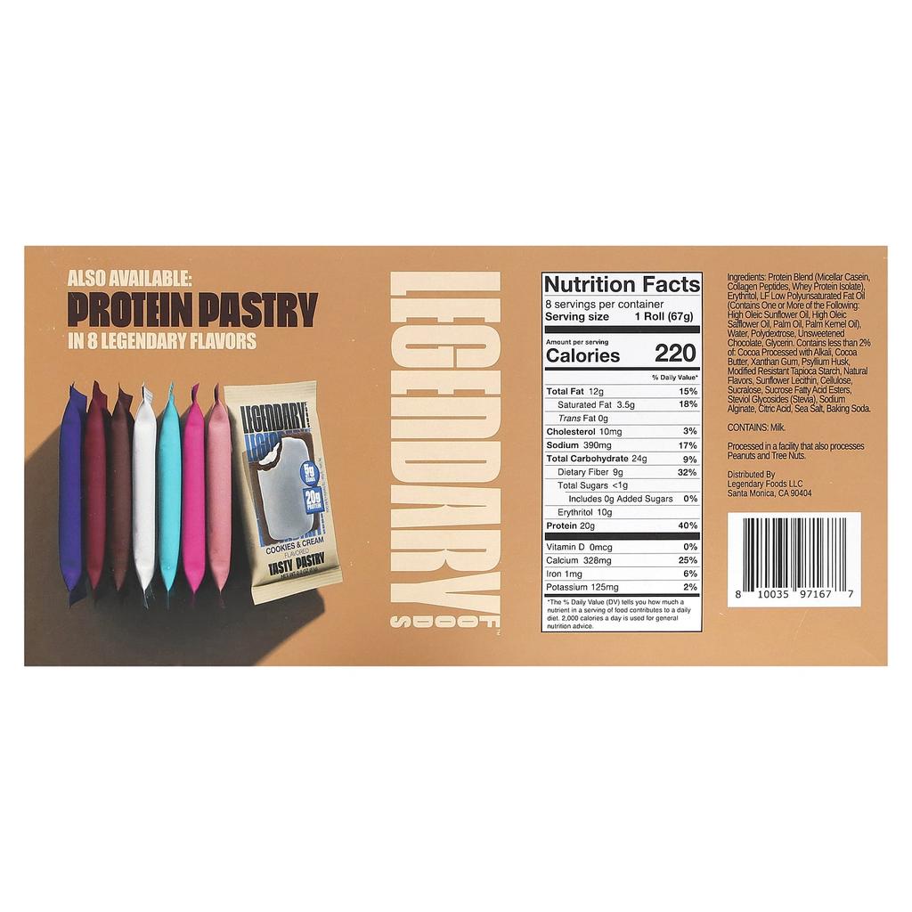 Legendary Foods Protein Sweet Rolls, Chocolate, 8 Packs, 2.4 Oz (67 G) Each