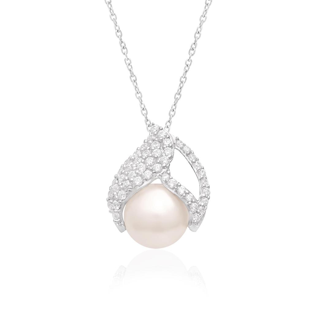 4.00 Ct Round Shape Pearl Gemstone 925 Sterling Silver Cluster Women Wedding Pendant Necklace