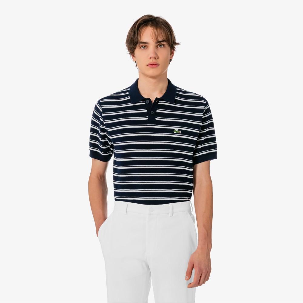 Lacoste Мужской свитер-поло с коротким рукавом, смешанный букле, с мультиполосами PH578E-56G166