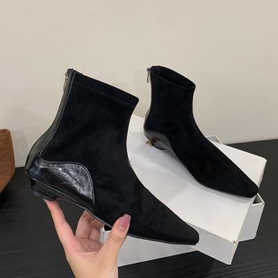 Модная женская обувь с острым носком, женские ботильоны, современные ботинки на низком каблуке, модные замшевые женские короткие ботинки, обувь на молнии для леди