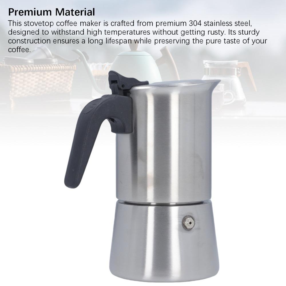 300 ML Capacity Stovetop Coffee Pot 304 Stainless Steel Stovetop Espresso Maker For Brewing Coffee