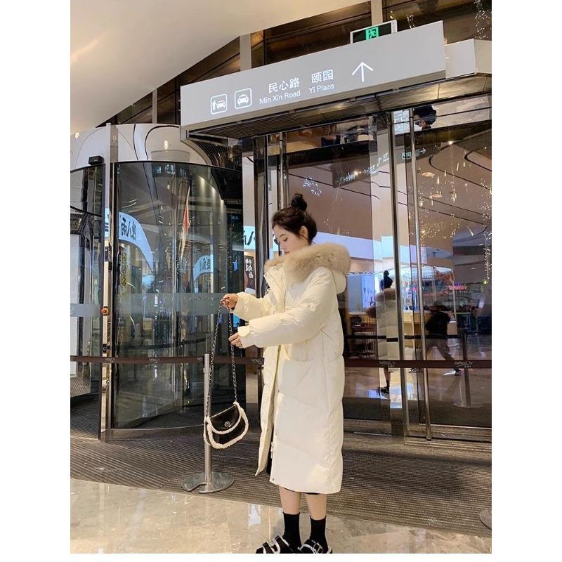 Длинное хлопковое пальто с капюшоном и длиной выше колена для женщин, зимнее пальто с большим меховым воротником, толстое хлопковое пальто, трендовые парки, куртки