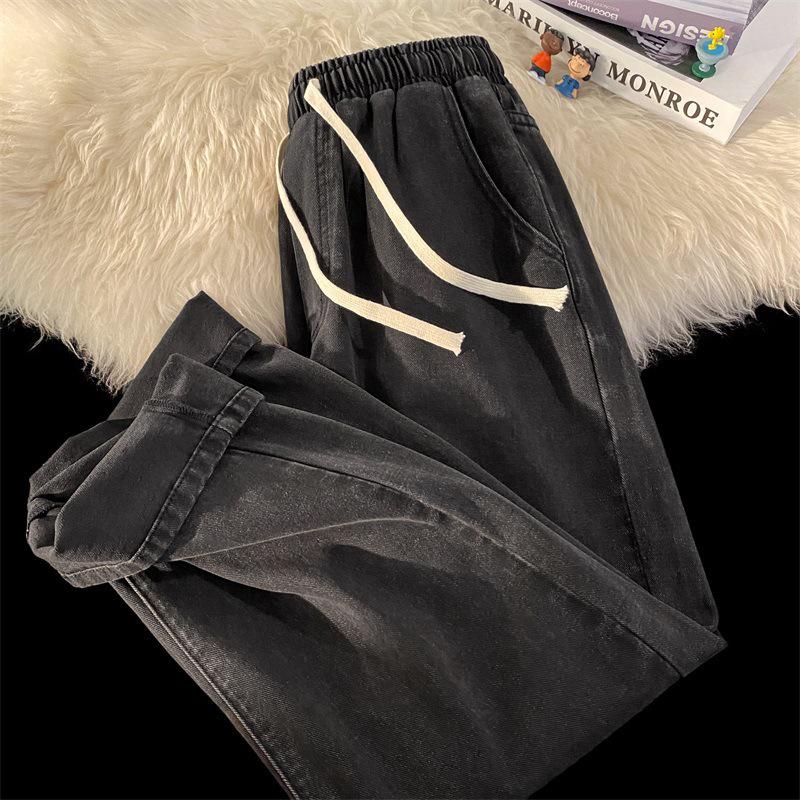 Прямые джинсы унисекс с эластичной резинкой на талии в стиле ретро — модный американский уличный стиль для весны и осени