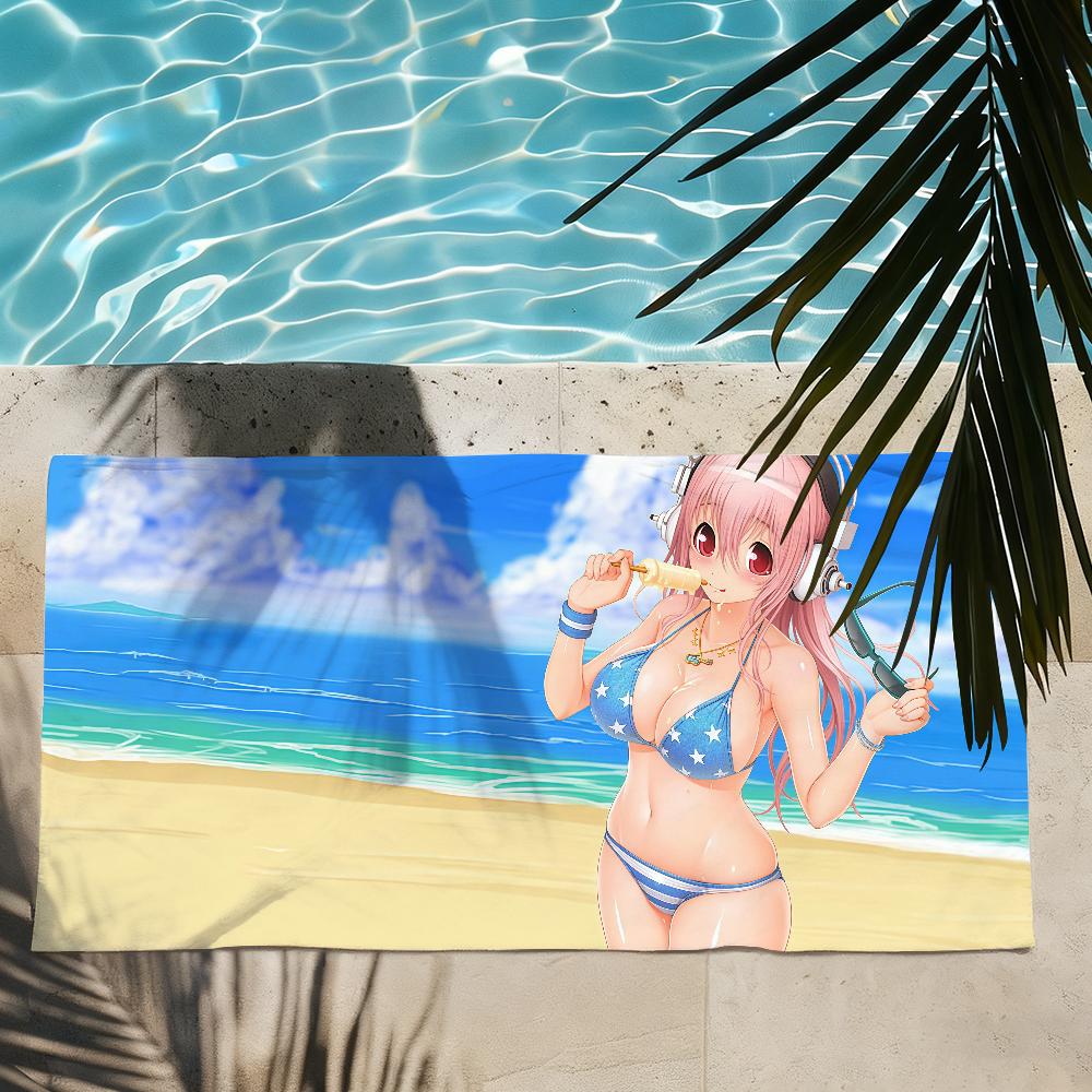 Милое пляжное полотенце Super Sonico Быстросохнущее Подходит для бассейнов, кемпинга, йоги и спортзала