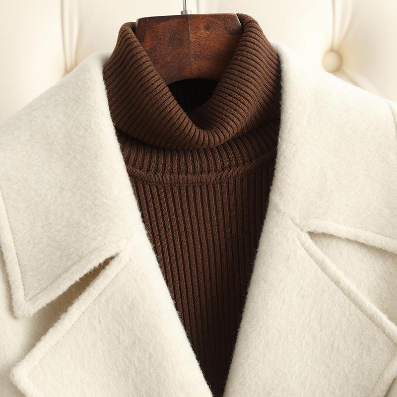 Двустороннее кашемировое пальто женское длинное выше колена свободное большого размера шерстяное пальто высокого качества 2024 осень-зима новые модели