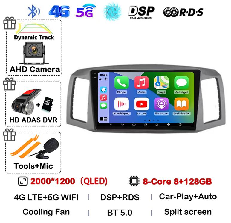 Android 14 Carplay Auto WIFI+4G для JEEP Grand Cherokee 2004 2005 2006 2007 Автомобильный радиоприемник Мультимедиа Видеоплеер GPS Стерео Аудио