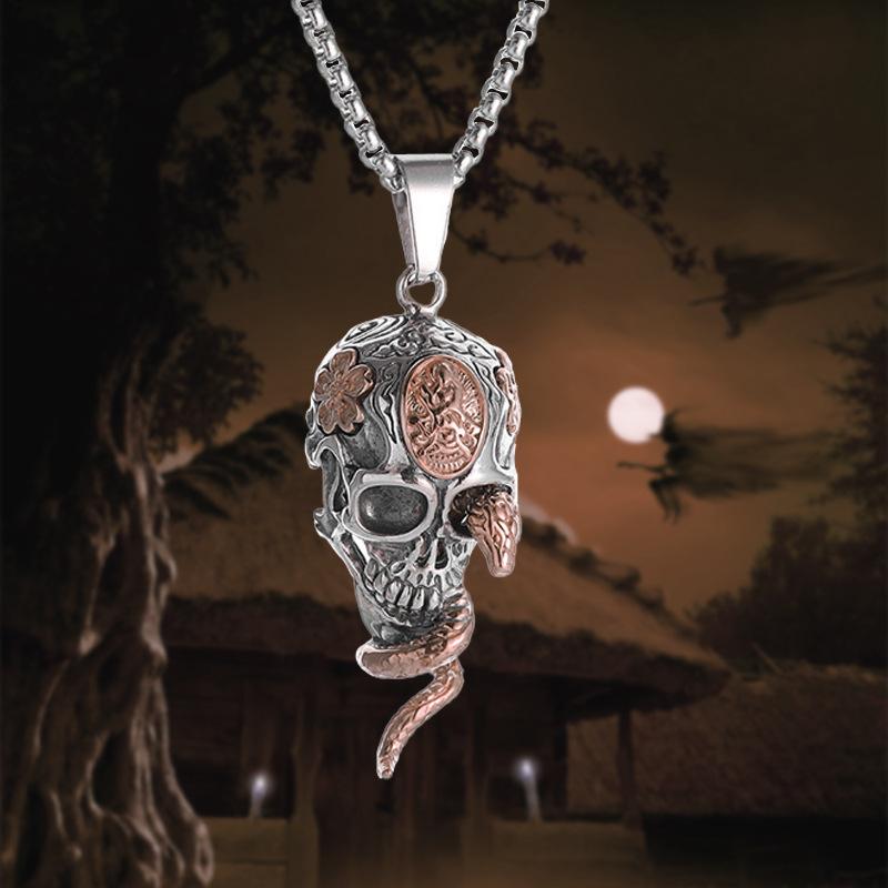 Европейский и американский Хэллоуин ретро ужасы красноглазый череп кулон ожерелье мужской тренд крылья летучей мыши праздничный кулон